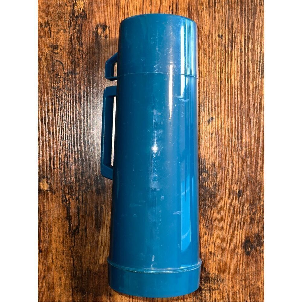 Aladdin Plaid Thermos 1 Pint Blue Vintage With Cup And Stopper